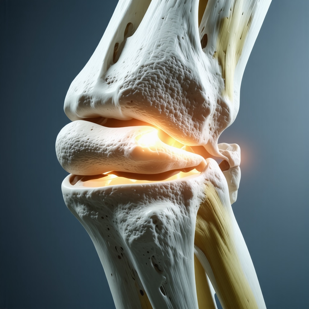 3D rendering of knee joint with AI diagnostic overlays