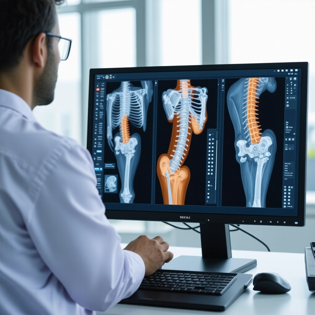 Doctor using AI-powered imaging tools for orthopedic diagnosis at urgent care