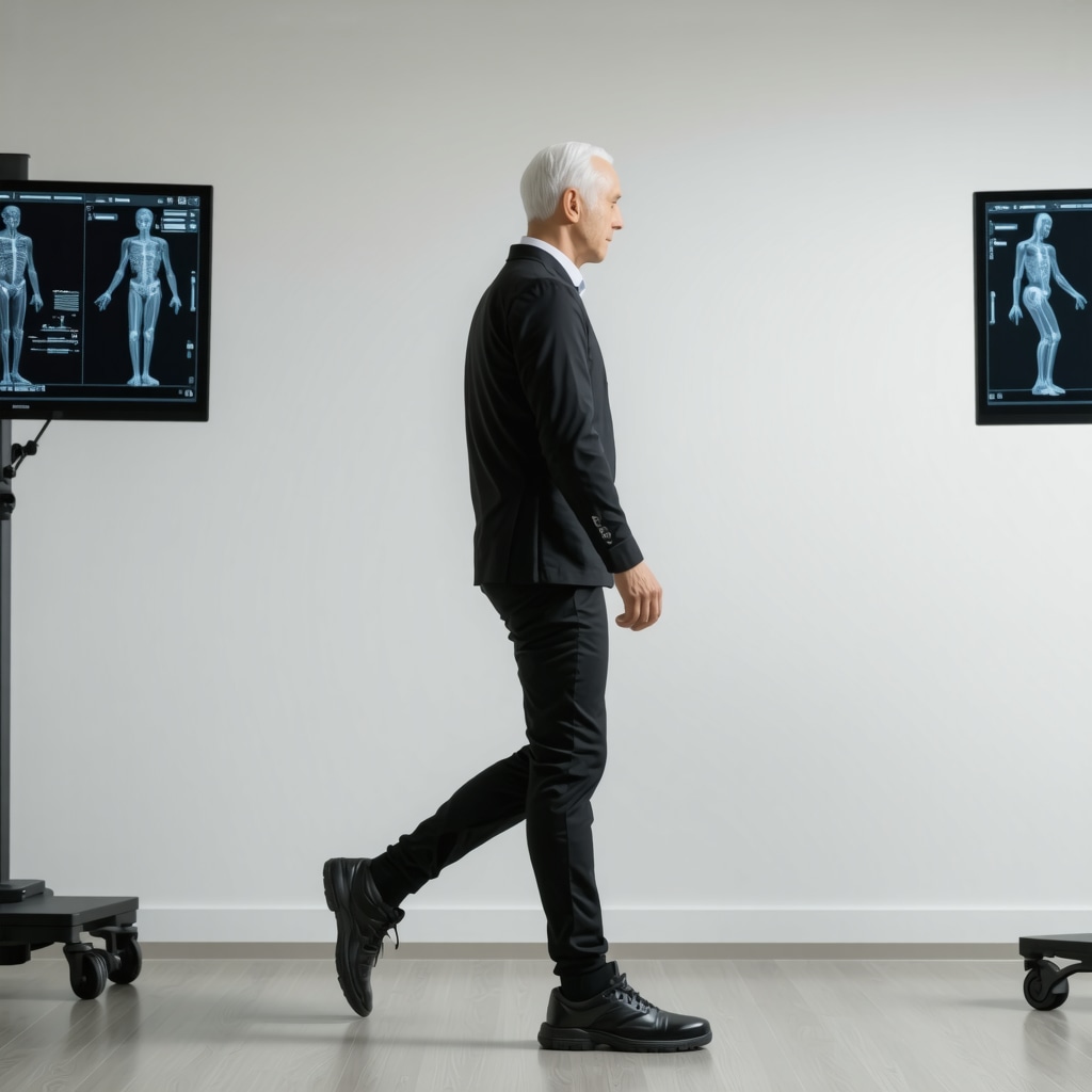 Patient undergoing AI-driven gait analysis with wearable sensors in a New Jersey orthopedic rehab center