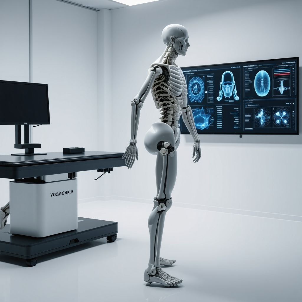 Patient undergoing 3D gait analysis with AI data visualization in an orthopedic lab