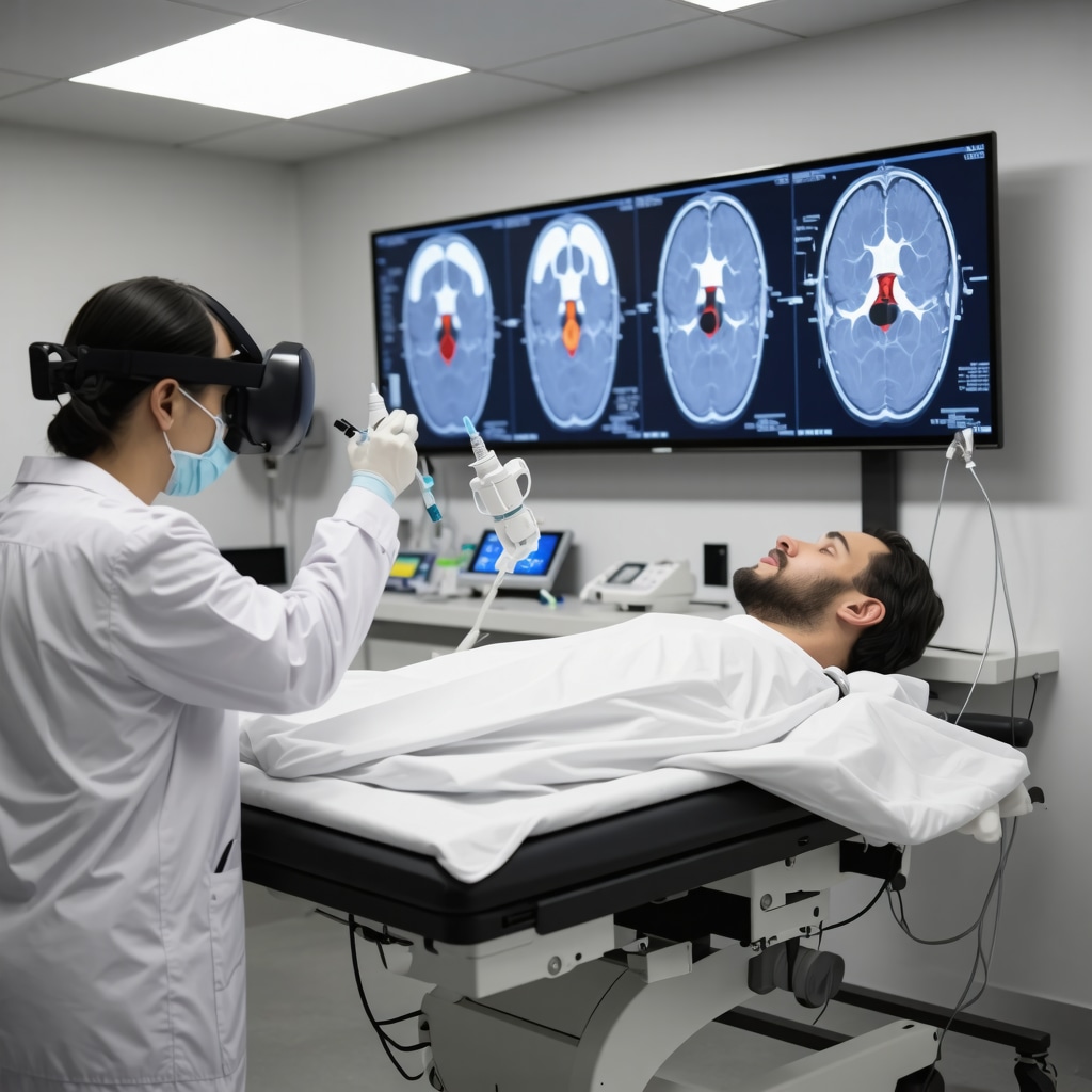 Orthopedic specialist using advanced imaging and VR therapy for pinched nerve treatment