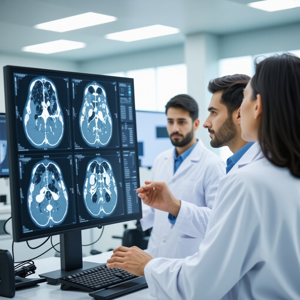 Orthopedic DO and MD professionals analyzing AI-assisted imaging and motion analysis data together in clinic