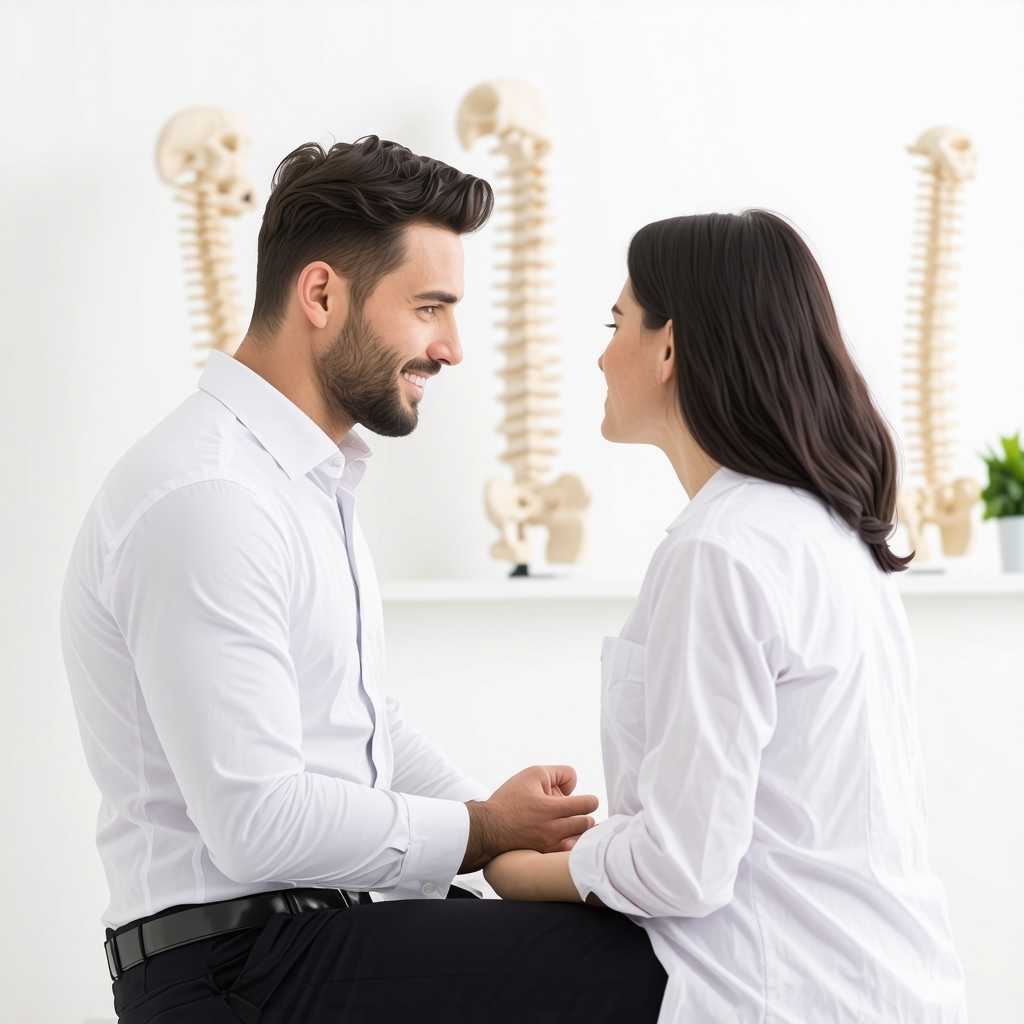 Patient and spine specialist discussing minimally invasive spine treatment options