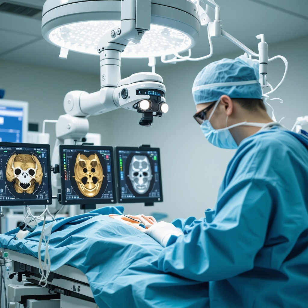 Surgeon performing robotic-assisted cervical spine surgery using 3D imaging technology