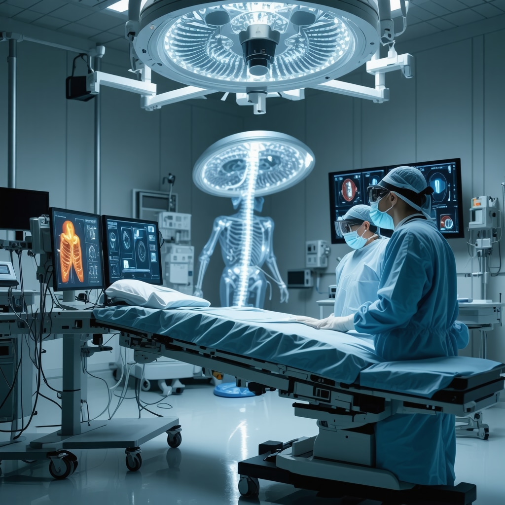 Orthopedic surgeon using AI and augmented reality for scoliosis surgery planning
