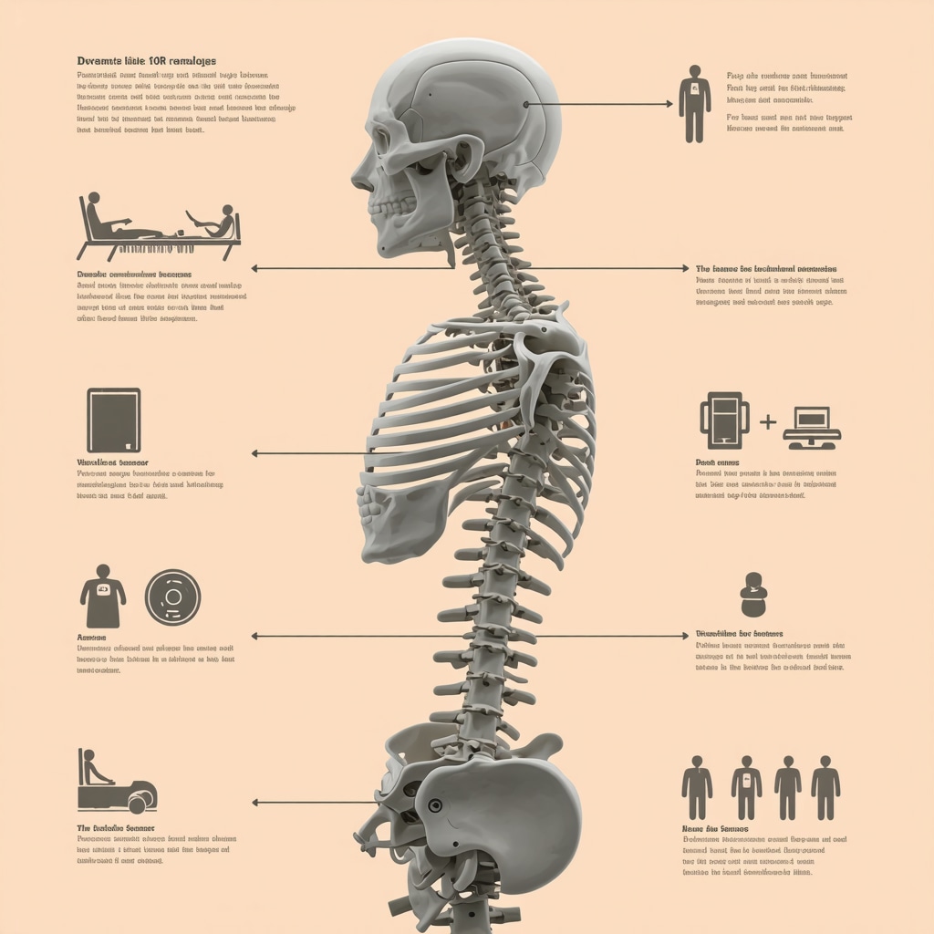 Infographic showing dynamic MRI, 3D motion capture, and wearable sensor technology enhancing orthopedic and chiropractic spine treatments