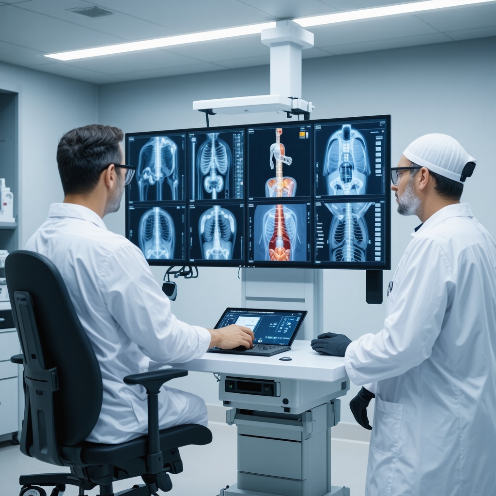 Doctors reviewing AI and wearable sensor data in an orthopedic workers compensation clinic in New Jersey