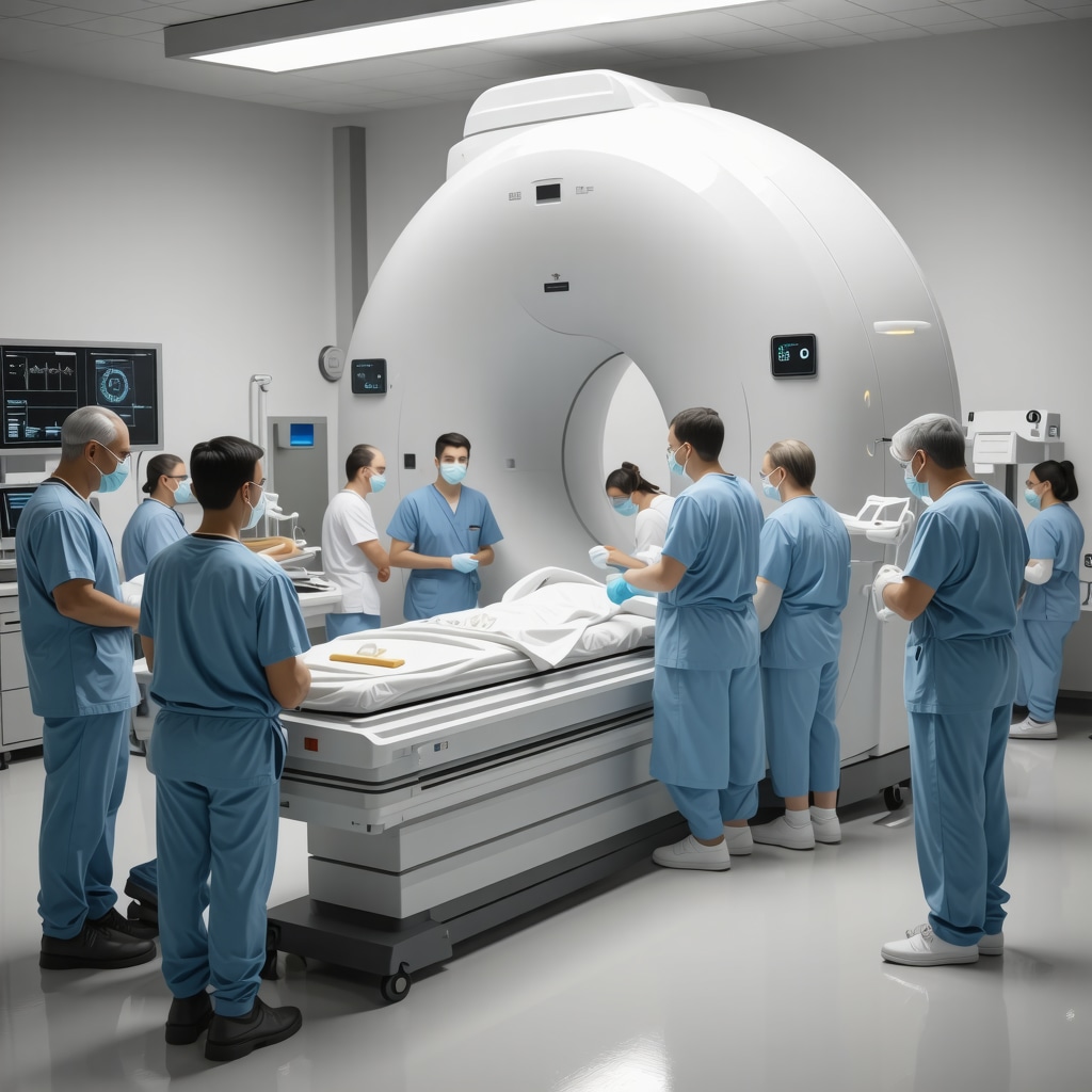 Illustration of advanced orthopedic diagnostic equipment and multidisciplinary team coordinating rehabilitation strategies