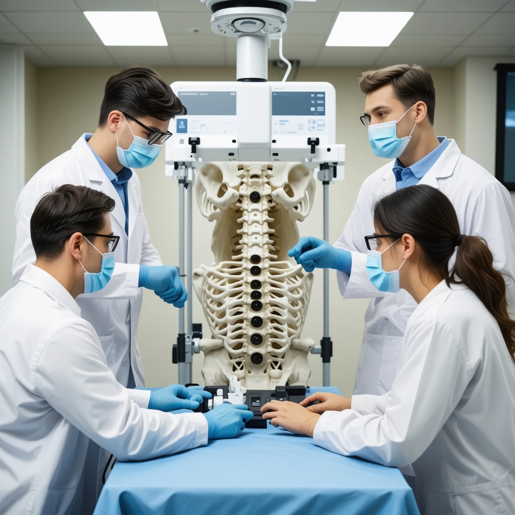 Orthopedic specialists analyzing advanced imaging and wearable technology data to treat neck pain