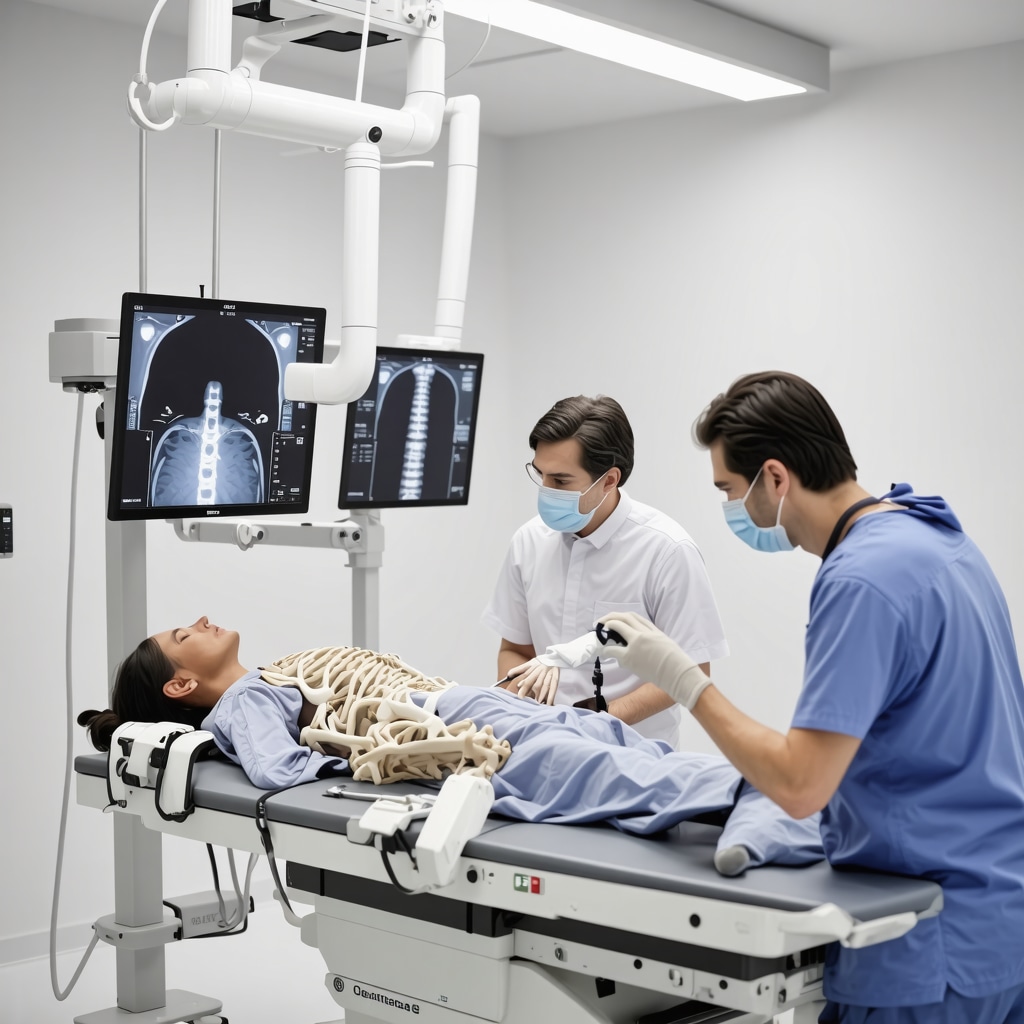 Orthopedic specialists using advanced imaging and robotic-assisted surgery for neck pain treatment