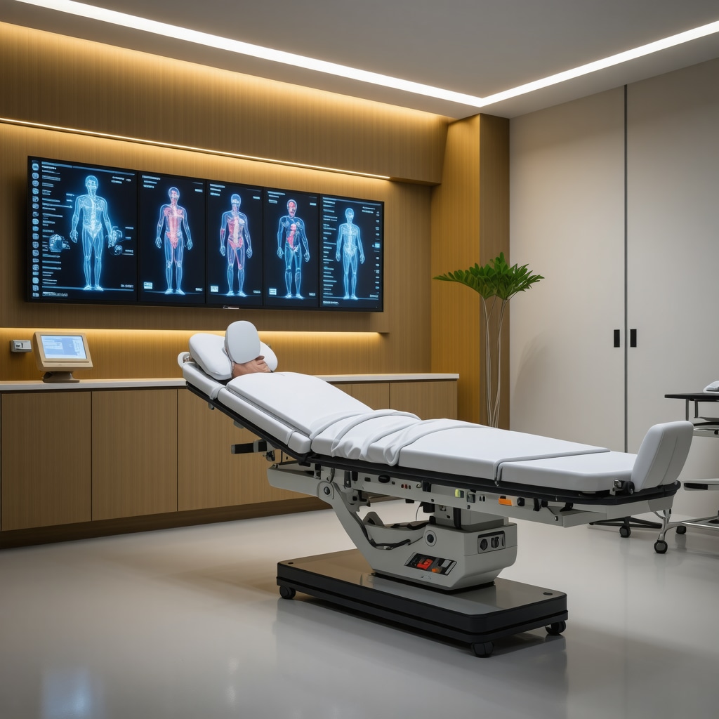 Patient in orthopedic clinic using wearable sensors and AI technology for whiplash rehabilitation