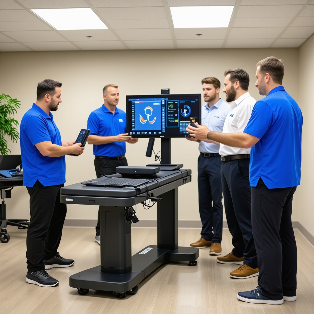 Healthcare professionals using wearable sensors and digital analytics in orthopedic rehabilitation