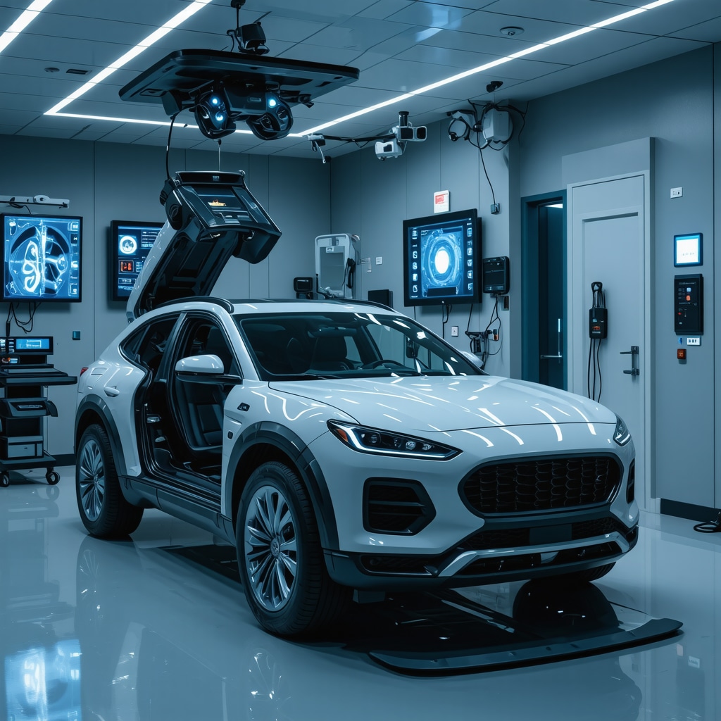 Orthopedic clinic with AI diagnostic screens, regenerative therapy equipment, and telemedicine setup for auto accident patient care