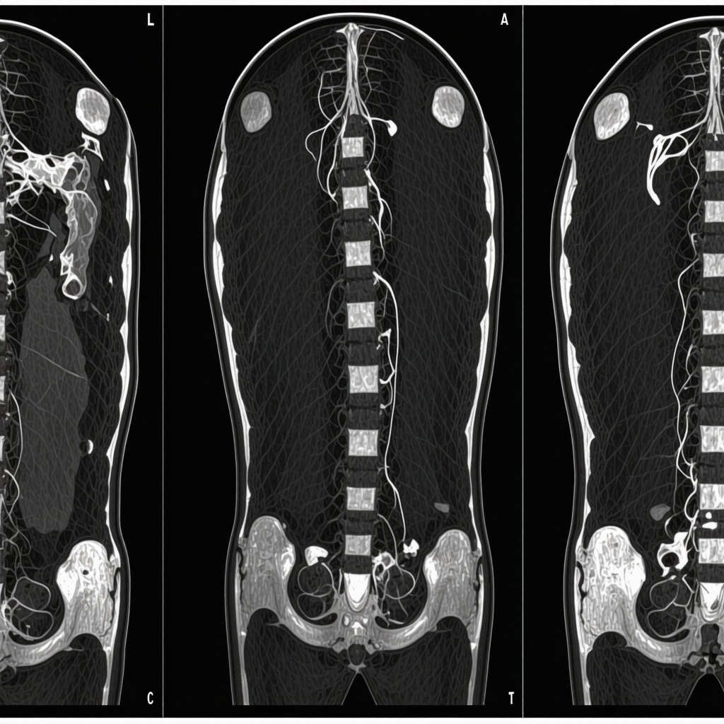 Illustration of diffusion tensor imaging and electromyography applied to spine diagnostics