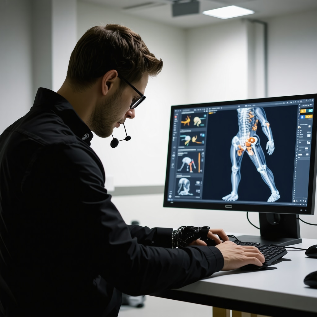 Patient wearing wearable sensors undergoing motion capture analysis in biomechanics lab