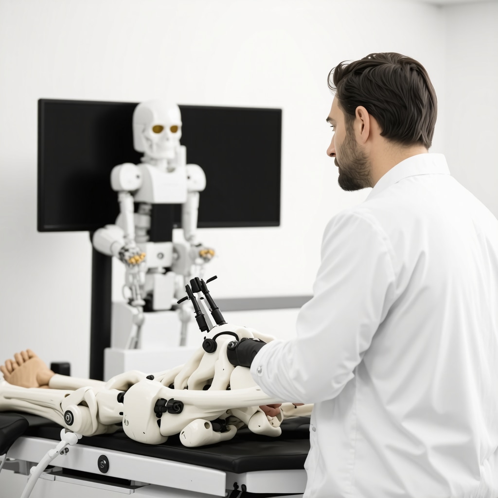 Patient undergoing biomechanical motion capture analysis in orthopedic clinic
