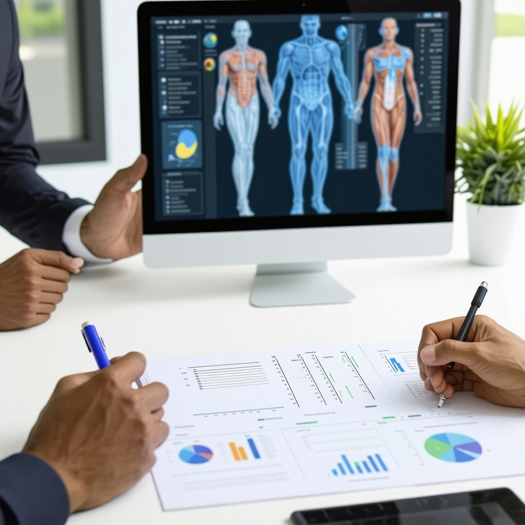 Orthopedic specialists and legal experts collaborating on patient injury notes via a digital platform