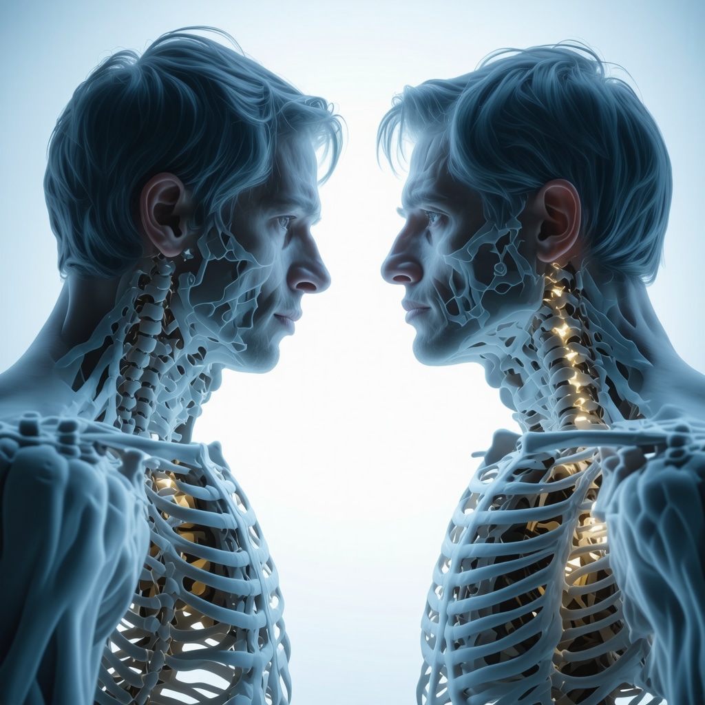 Digital twin rendering showing musculoskeletal biomechanics for orthopedic and chiropractic treatment optimization