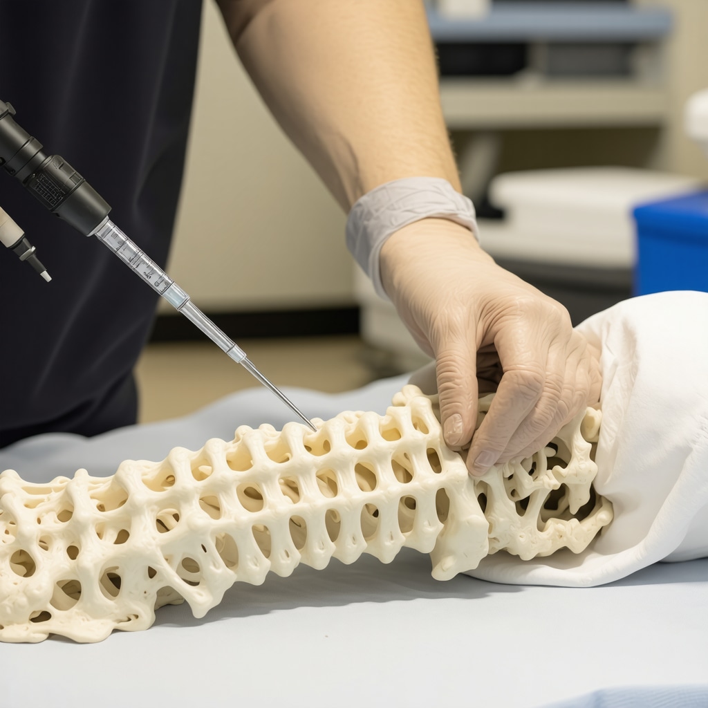 Orthopedic specialist using fluoroscopy and 3D navigation for precise spinal injection