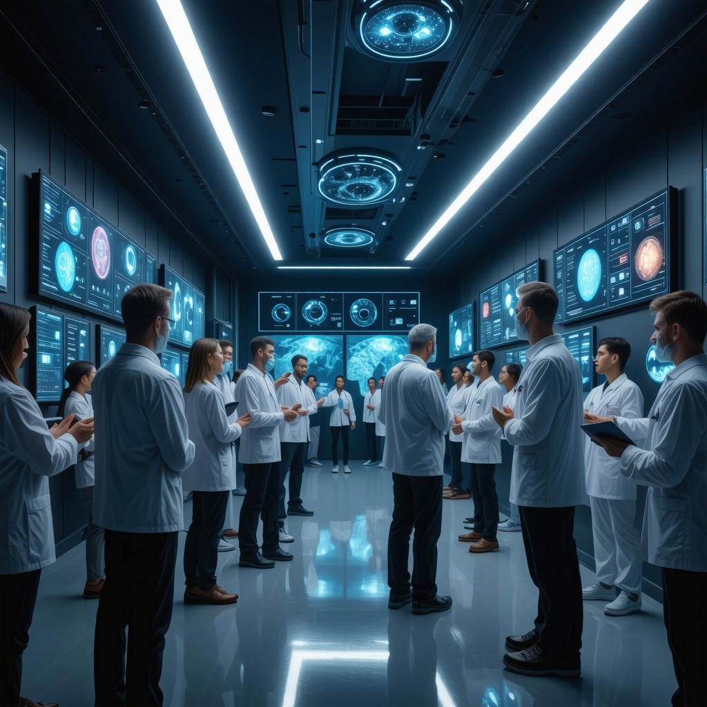 Orthopedic specialists analyzing AI-driven data from wearable devices for patient follow-up