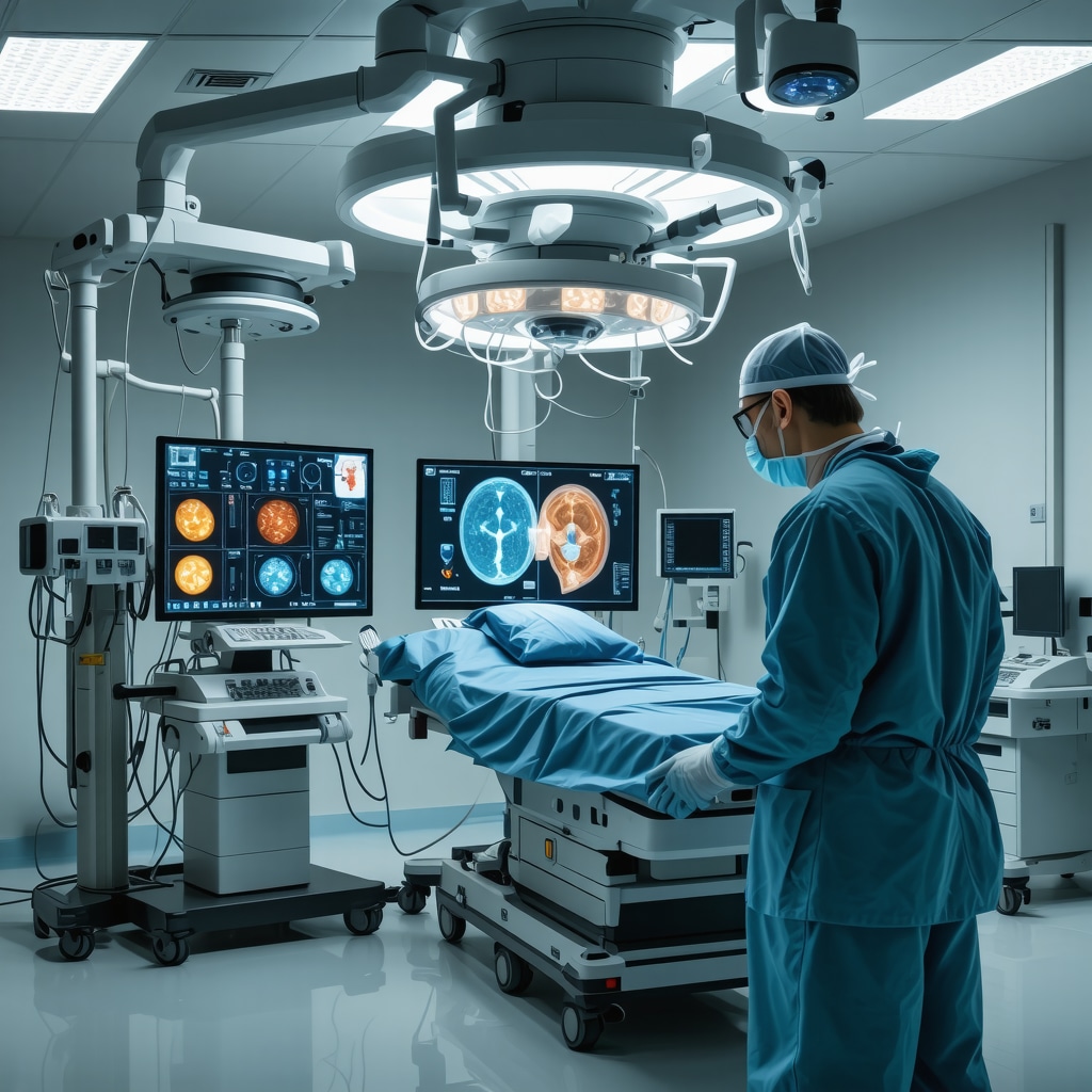 Orthopedic surgeon using AI and 3D modeling for implant design and nanotech drug delivery visualization