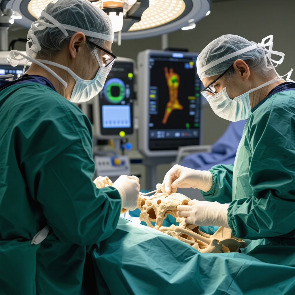 Orthopedic surgeon utilizing AI imaging and 3D printed implants in advanced operating theater