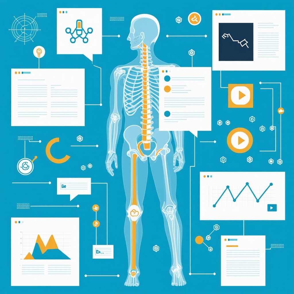 Diagram depicting biomechanical data, advanced imaging, and AI analytics integration in orthopedic consultation notes for legal use