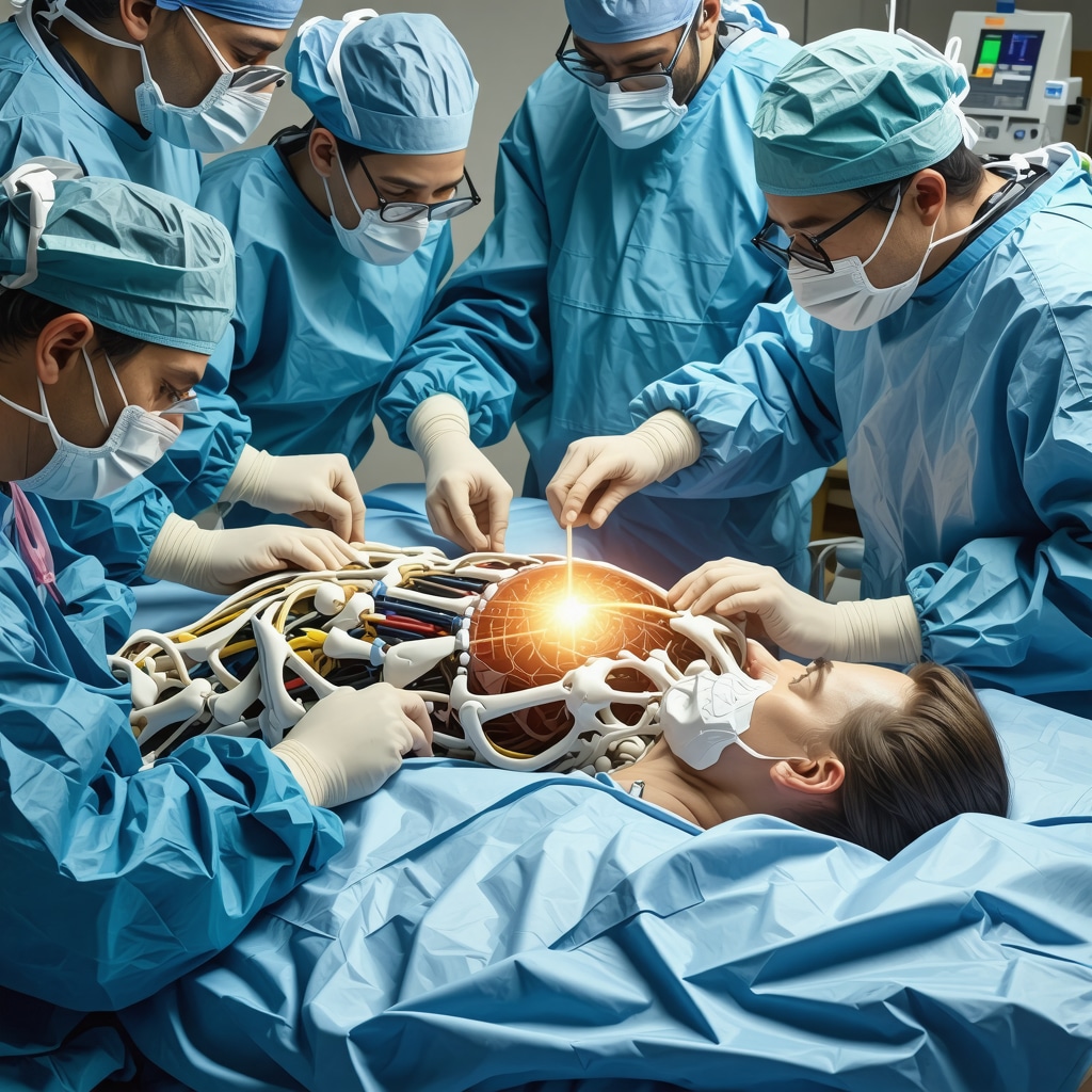 Orthopedic specialists collaborating with AI and precision medicine technologies