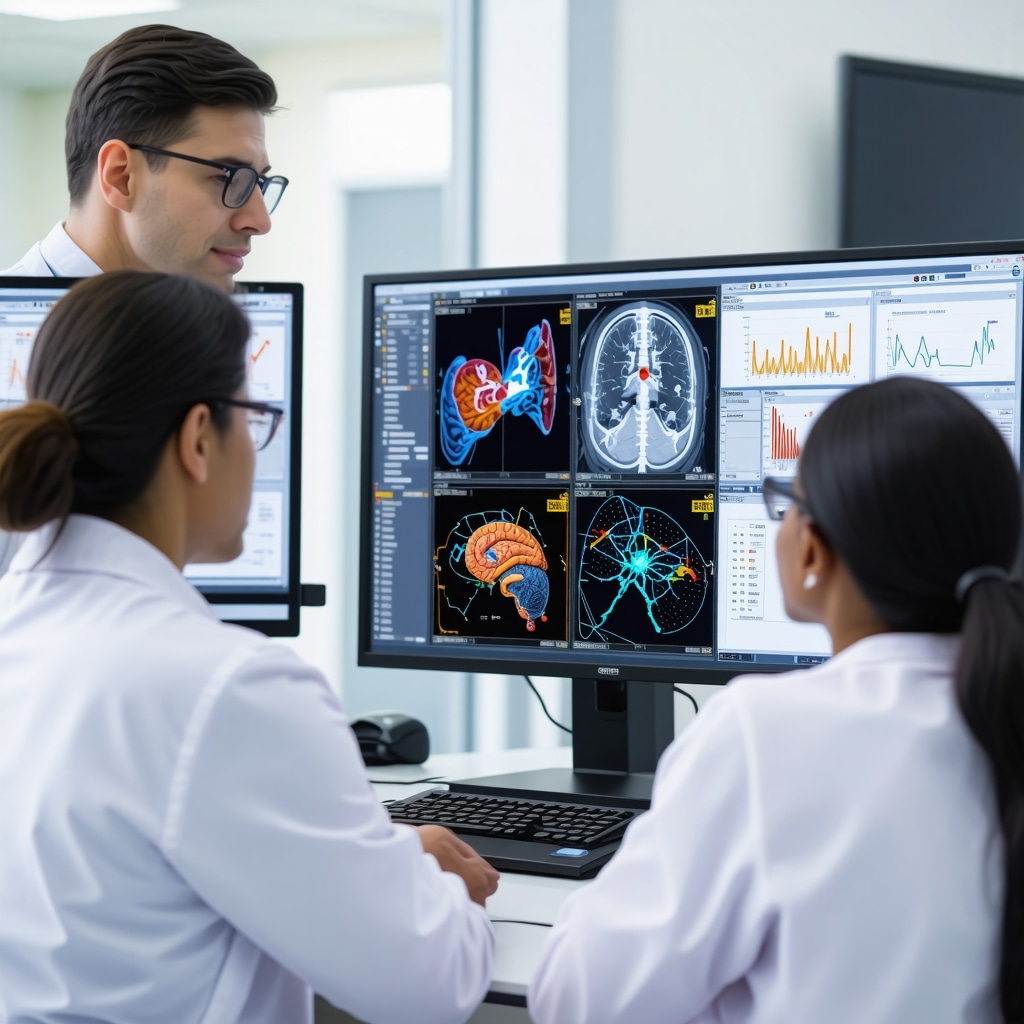 Orthopedic and occupational health specialists analyzing biomechanical and genomic data for personalized orthopedic care