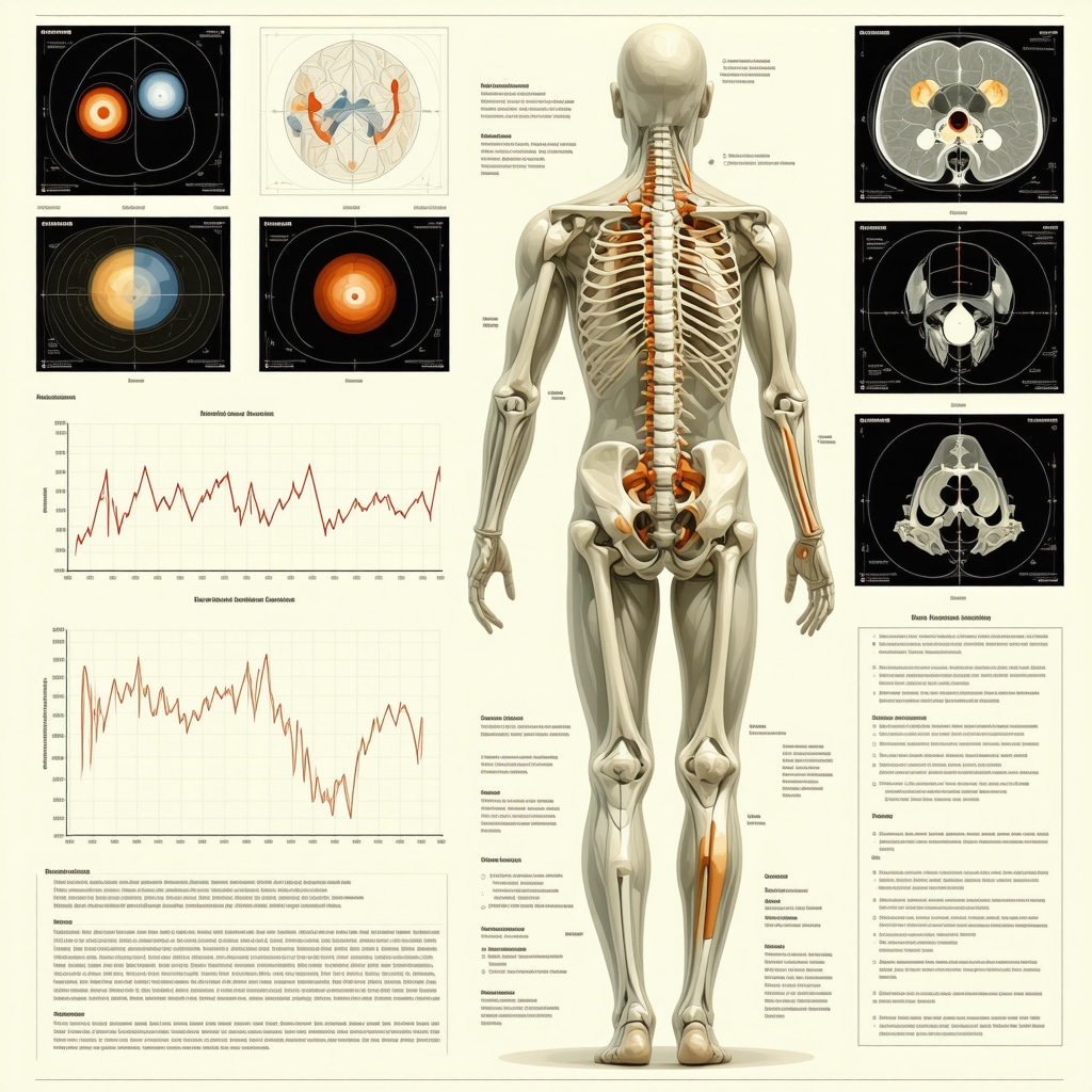 Illustration of biomechanical data, AI analytics, and advanced imaging combined for orthopedic legal documentation