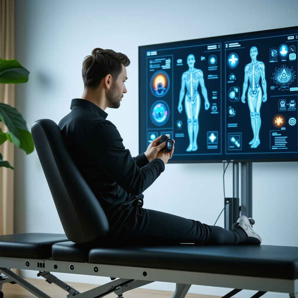 Patient undergoing orthopedic physical therapy with wearable sensors and AI-driven real-time feedback