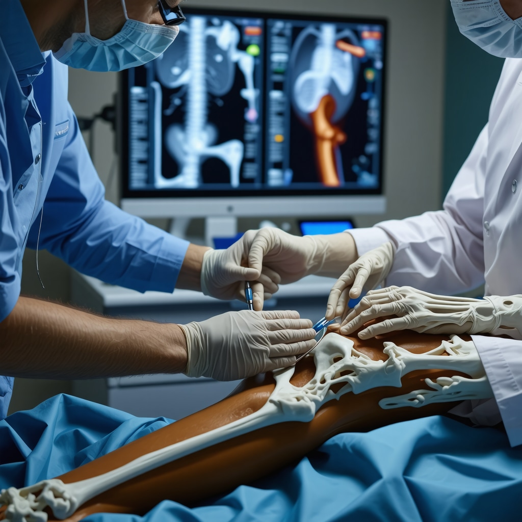 Orthopedic urgent care physician performing platelet-rich plasma injection guided by musculoskeletal imaging