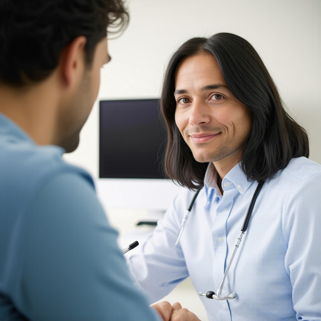 Orthopedic patient and doctor discussing medical liens and treatment plan in clinic