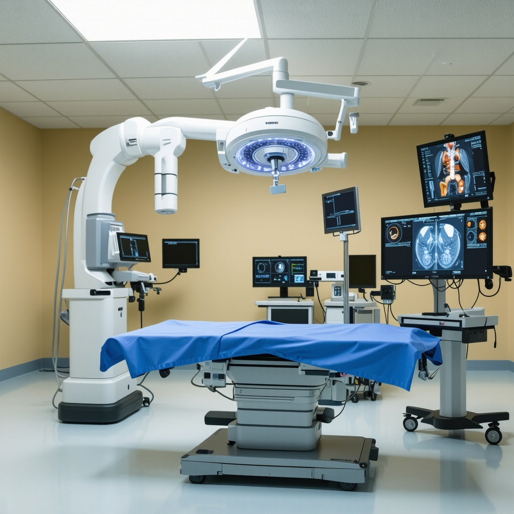Advanced orthopedic surgery room with robotic arms, AI 3D imaging, and digital rehabilitation monitoring in Mahwah NJ