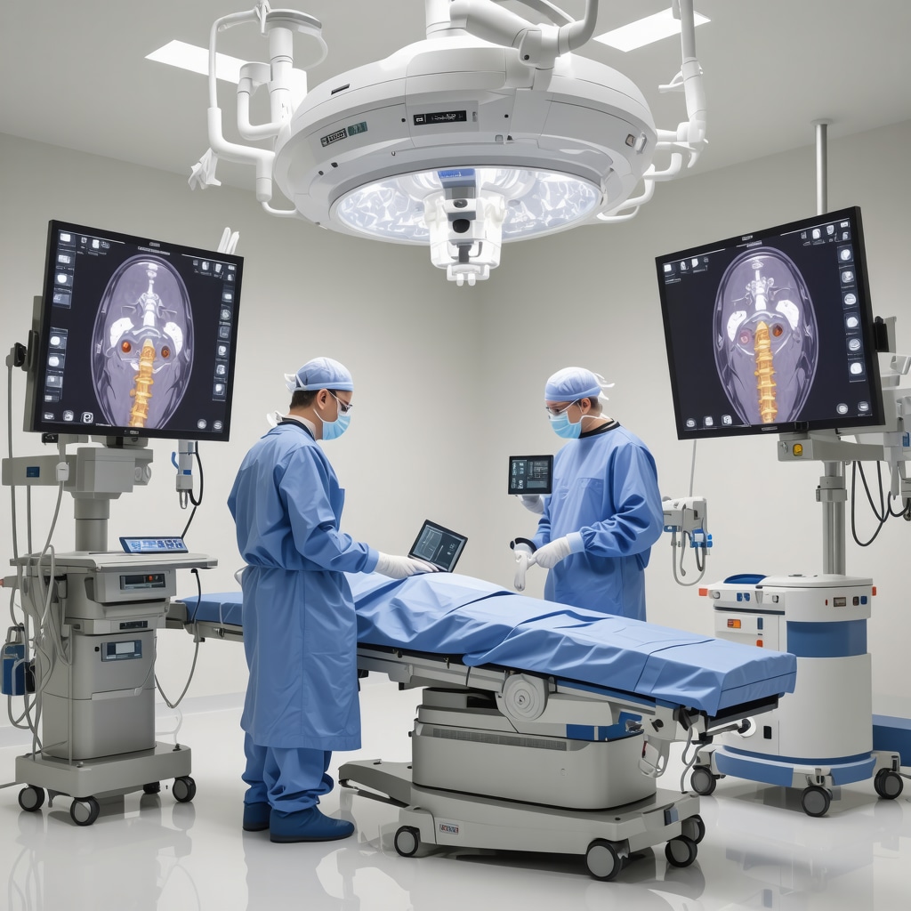 Surgeon performing robotic-assisted spine surgery with 3D imaging technology