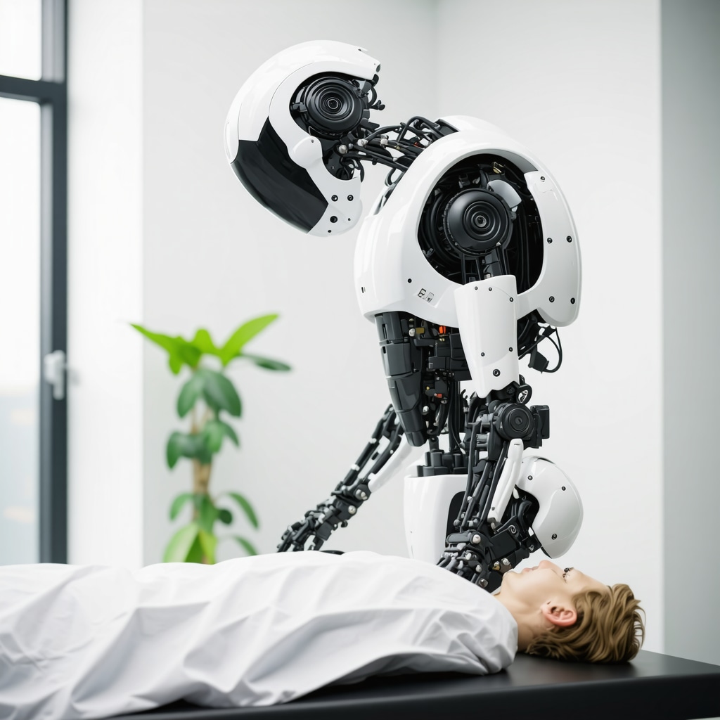Robotic exoskeleton aiding patient with spinal rehabilitation exercises in a clinical environment