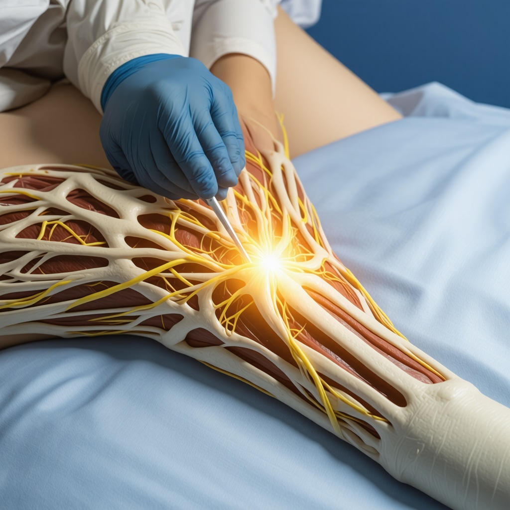Ultrasound image depicting needle placement during nerve block for orthopedic pain management