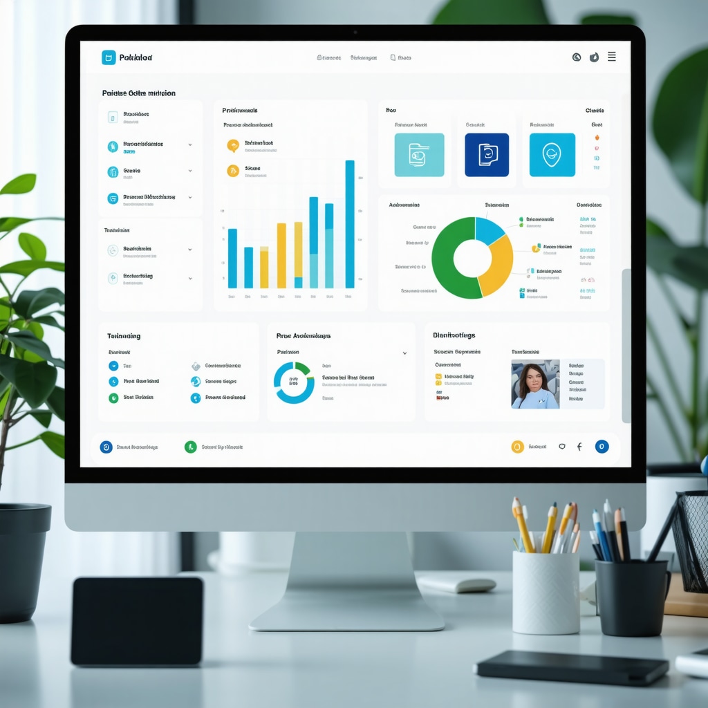 Digital dashboard showing orthopedic prior authorization analytics, blockchain, and patient portal interfaces