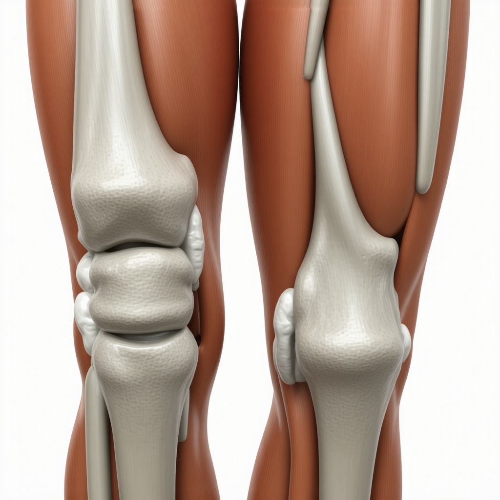 3D model displaying knee joint injury with ligament tears and annotated biomechanical forces