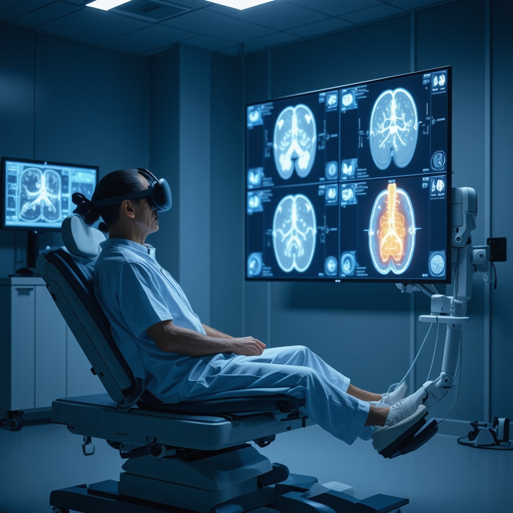 Orthopedic clinic with AI-driven imaging and virtual reality rehabilitation for slip and fall injury patients