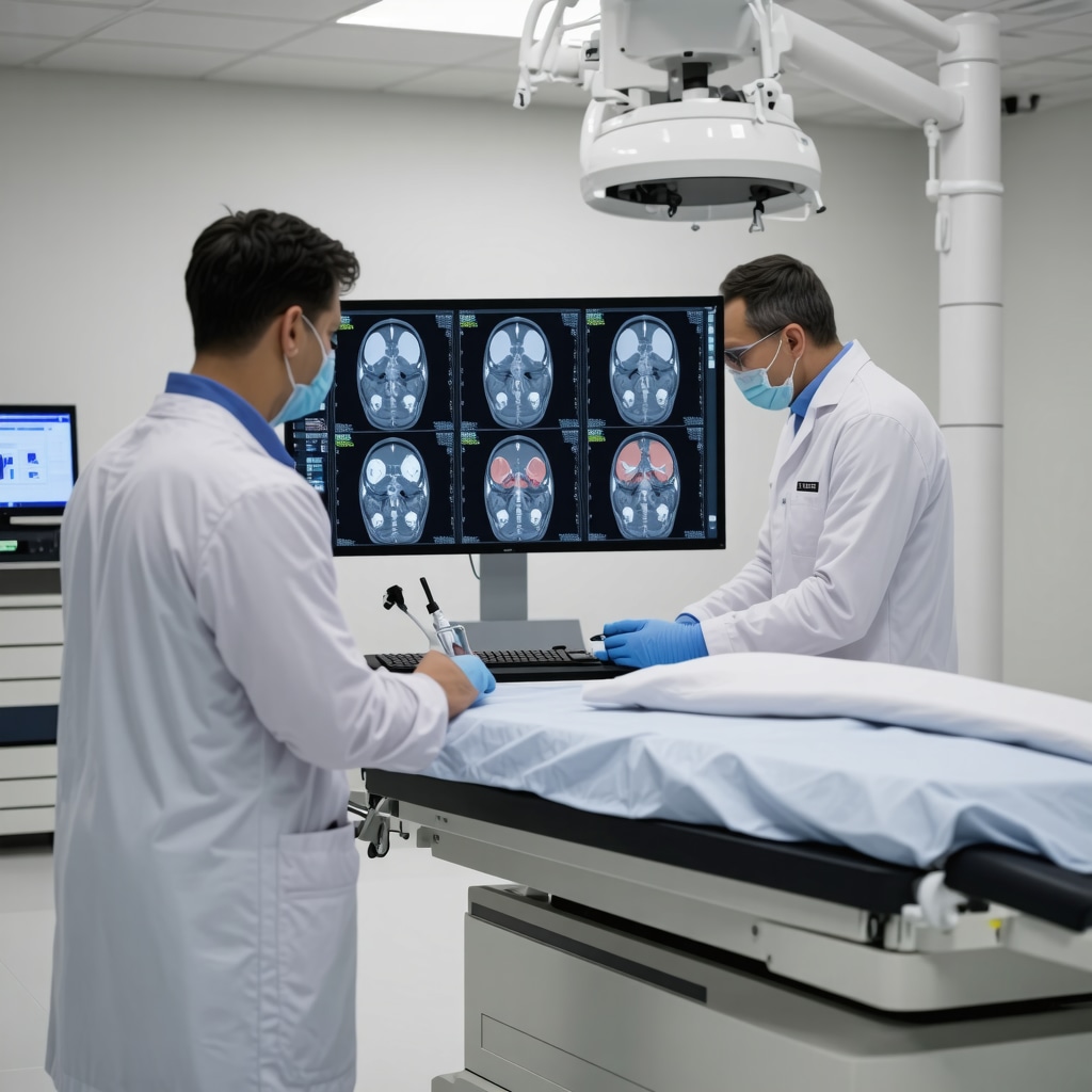 Digital AI analysis of spinal MRI with regenerative stem cell injection illustration for sciatica