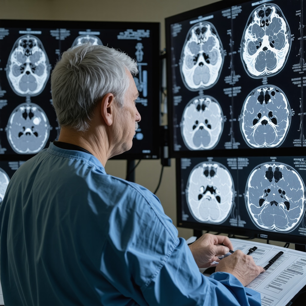 Spine surgeon analyzing MRI scans with advanced imaging technology