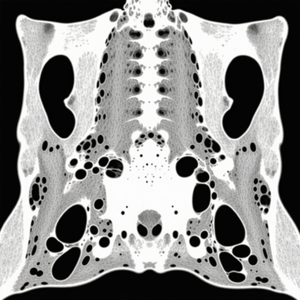 MRI scan showing cervical disc degeneration and nerve impingement.