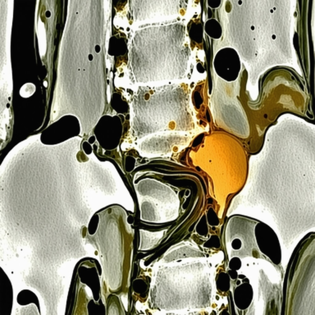 Detailed MRI scan showing herniated disc in lumbar spine