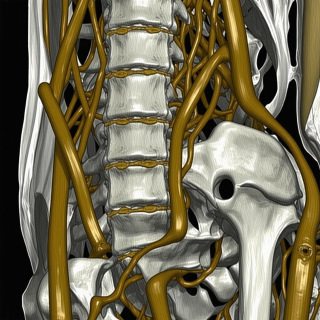 MRI scan showing nerve impingement and spinal instability in lumbar region