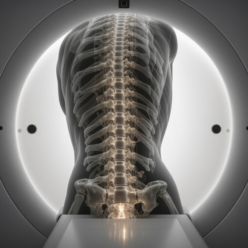Futuristic MRI scanner capturing detailed spinal images for precise diagnosis