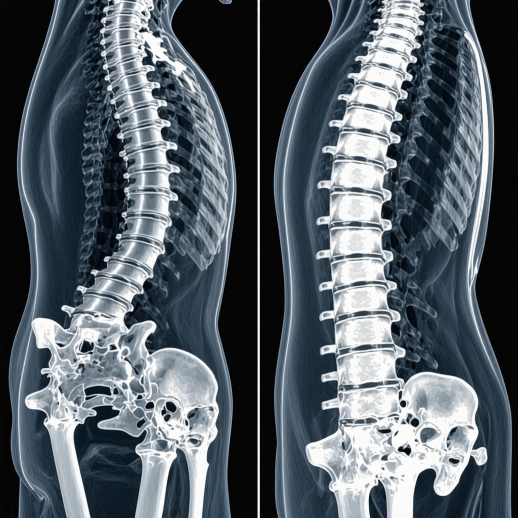 Modern MRI and 3D imaging scans of human spine in a medical environment.
