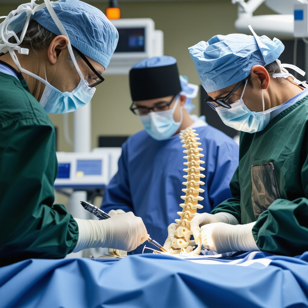 Doctor performing minimally invasive spine surgery with advanced equipment