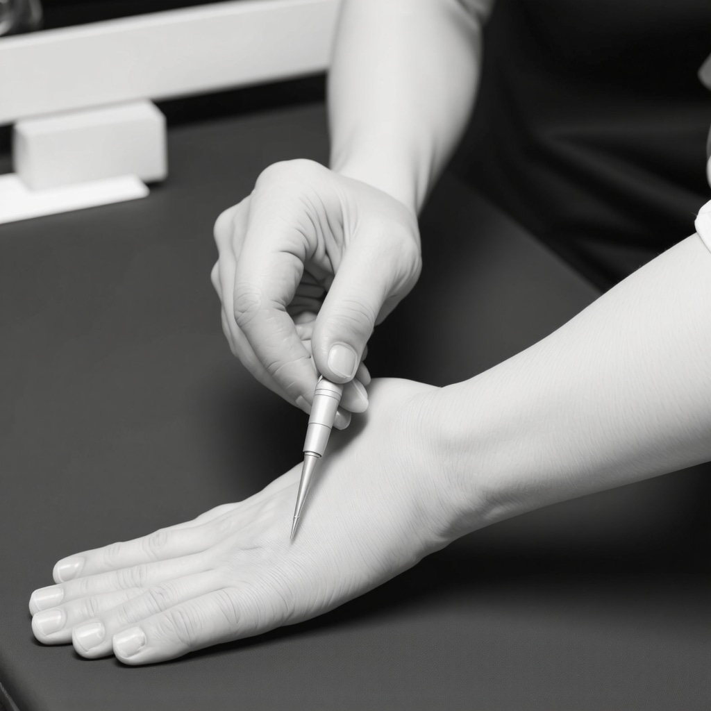 Orthopedic doctor using digital tools to record precise measurements during patient examination