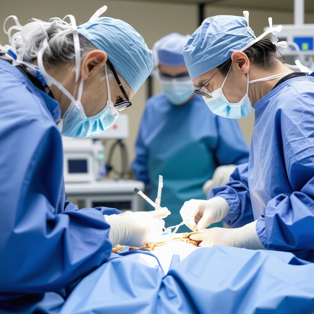 Surgeon using high-tech equipment for minimally invasive spinal procedure